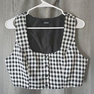 Cider Cropped Button Down Gingham Check Vest Size L Black White